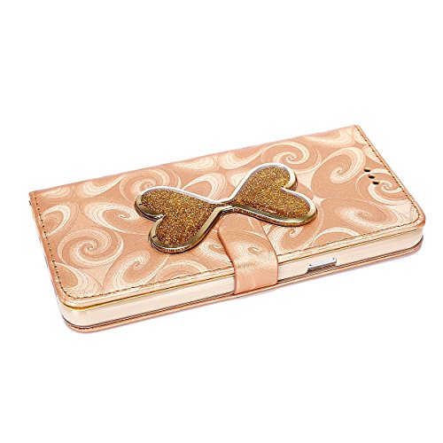 Galaxy J3 2016 Schutzhülle,Galaxy J3 2016 Hülle,Galaxy J3 Hülle,Ukayfe Cool 3D Schwimmend Treibsand Flüssige Fließend Wasser Glitter Glitzer Glanz Sparkle PU Leder Tasche Handyhülle Liebe Herz Muster Flip Cover Wallet Brieftasche Folio Tasche Hüllen Handycover Schutz Cases Etui Lederhülle Handytasche mit [Ständerfunktion] und [Kartenfächer] für Samsung Galaxy J3 2016 & 1 x Schwarz Eingabestift, Gold - 4