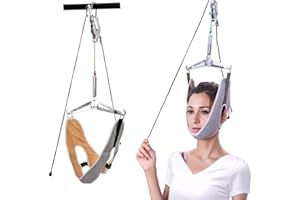 DIFLAX Dispositivo di Trazione Cervicale Aggiornato, Trazione Cervicale, Per Dolori al Collo, Doppio Cricchetto, Amaca Portatile, Decompressore del Collo, per Sollievo dal Dolore al Collo