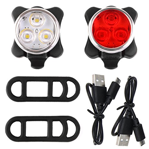 Siensync Wiederaufladbare LED Fahrradlampe, 350lm USB wiederaufladbare Fahrradlampe Set, Frontlicht + Rücklicht + 2 USB Kabel, 4 Licht Modi