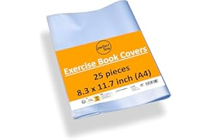 perfect line • Pack of 25 Exercise Book Covers, 8.3 x 11.7 inch, Transparent Recyclable Plastic Book Covers, Embossed Book Cover Protector DIN A4 (8.3 x 11.7, Inches)