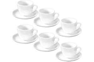 WILMAX ENGLAND Wilmax - Tazze con piattini - Set da 6-75 ml - porcellana - Bianco - Servizio da tavola per 6 persone - Set di tazze per caffè, tè, dessert e tè