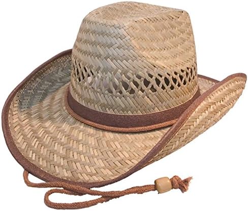 Hawkins HatsStraw Cowboy HAT with Brown Band & Trim Festivals Ladies Mens