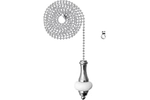 NewZC Light Pull Chain Extension with 100 cm Long Ball Chain Connector - Bathroom Toilet Ceiling Light Fan Switch/Blind Pull Cords Handle Replacement with White Chrome Pull Cords End Rubber