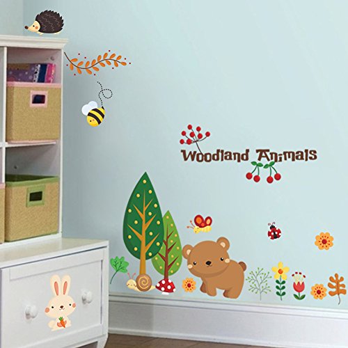 ufengke home Adesivi da Parete Simpatici Animali del Bosco Adesivi Murali di Cartone Animato Colorato Decorazione Rimovibili Vinile DIY Stickers Murali per Asilo Nido, Soggiorno,Camera da Letto