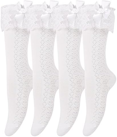 Kids Baby Girl's Frilly Lace Trim Ruffle Princess Gift Cotton Socks,3-12 Years,4 Pairs