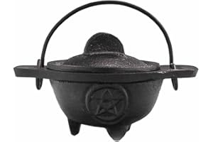 ANCIENT WISDOM Chaudron en fonte, parfait pour la sorcellerie, les sorts d'énergie, l'autel d'Halloween, le païen et les rituels wiccans (Pentagon, 5 x 9 cm)