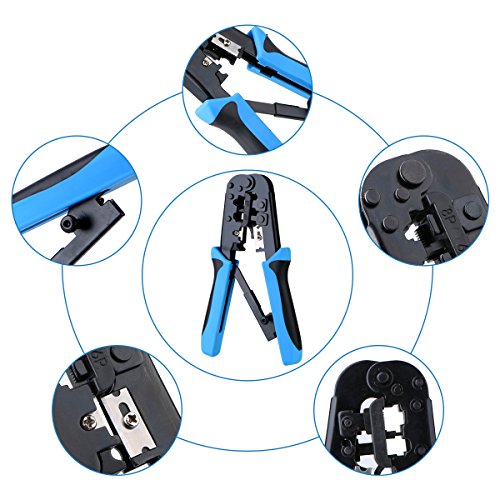 EIVOTOR Crimpzangen RJ 45 Handkrimpzange Doppelte Draht Crimpzange 8P 6P Klemmzange Abisolierzange Kabeltelefondraht Crimpzange RJ45 Kristall Crimpzangen Werkzeuge Kabelschuhe Tool Crimpwerkzeuge Kabelschuhzange für Abisolierung und Telefonleitung Druckleitung Strippen Schnittlinie - 5