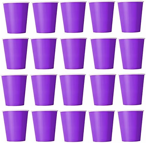 50 x Purple Disposable Cups for Hot and Cold Drinks Cup Made From Cardboard Eco-Friendly Coffee Mug, Picnic, garden, Wedding, Birthday Party, BBQ