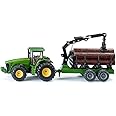 siku 1954, John Deere Tractor with Forestry Trailer, 1:50, Metal,Plastic, Green, Functional loading arm and claw