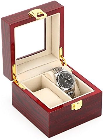 MDF Wood Clock for 2 Watches Box with Glass of Red See Storage Box with Lock (Blue)