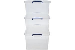 BRAND Really Useful 62 Litre Nesting Boxes Clear - Set of 3