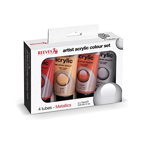 REEVES 8390904 Acrylfarbe Set Metallic, 4 x 75 ml Tuben