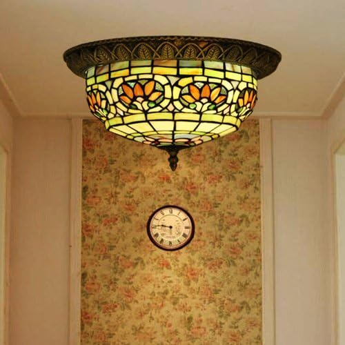Tiffany Stained Glass Ceiling Lights red retro flower decoration 2 bulbs