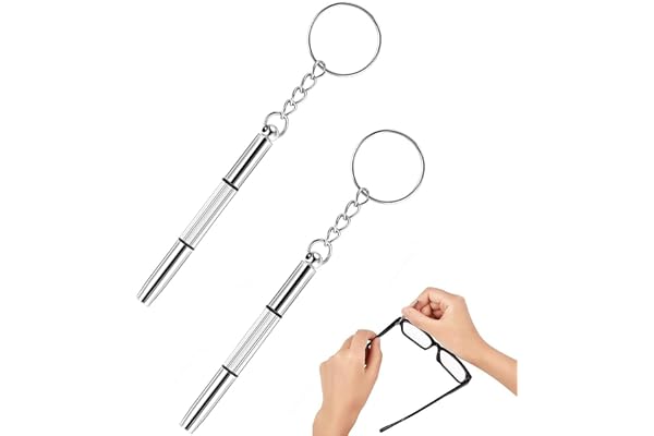BQRKOTM 2 Pièce Tournevis À Lunettes, 3 En 1 Tournevis Lunettes Opticien Pour Lunettes, Mini Tournevis À Deux Bouts, Porte Clés De Poche Pour Lunettes, Montres (Argent)