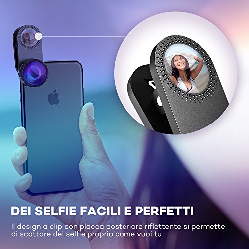 Lenti Smartphone VAVA Obbiettivi Smartphone Super Grandangolare 0.36X, Macro 15X e Lente Fisheye, Placca Posteriore Riflettente per i Selfie, Compatibile con iPhone 7, 6, 6S, 6S Plus, Samsung, ecc