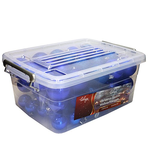 WOHAGA Set DE 70 Bolas de Navidad Ø4/5/6cm/plástico/azul - Adornos del árbol de Navidad Decoración Navideña Decoración para el Abeto