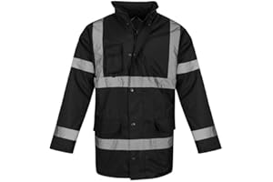 shelikes Hi Vis Viz Jackets High Visibility Parka Workwear Security Safety Fluorescent Hooded Padded Waterproof Work Wear Jacket Coat