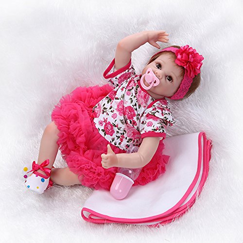 NPKDOLL Reborn Baby Doll Soft Silicone Vinyl 22inch 55cm Magnetic Mouth Lifelike Boy Girl Toy Red Flower A1UK