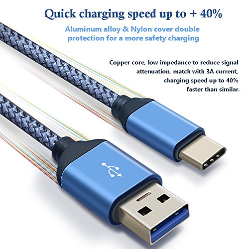 USB Typ C Kabel, USB C zu USB 3.0 Kabel, Higoo Typ C Kurzes Kabel 0.3M [1FT] Langlebiges Nylon geflochtenes Kabel USB Daten Sync + Schnelles Ladekabel für Huawei P9 Ehre 8s Galaxy s8 + Blau - 2