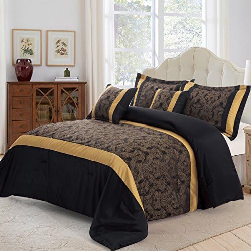 New Super Luxury 3PC Opulence Faux Silk 220 GSM Jacquard Bedspread Set / Quilted Set T-300 Special for Christmas and Valentine Day + 2 Matching Pillow Shams (Black + Gold, Double ( 220 x 240 CM ))