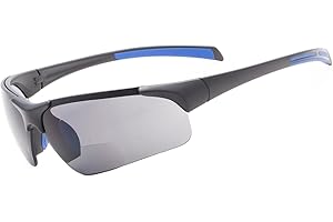 Eyekepper TR90 Unbreakable Sports Half-Rimless Bifocal Sunglasses Baseball Running Fishing Driving Golf Softball Hiking Matte Black-Blue Frame Grey Lens +1.5