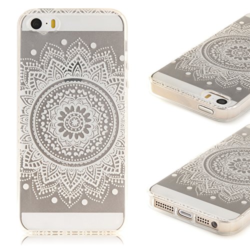 Coque iPhone 5S ,iPhone SE Etui TPU , CaseLover Mandala Blanc Motif Mode Etui Coque TPU Slim pour Apple iPhone 5 / 5S / SE Mode Flexible Souple Soft Case Couverture Housse Protection Anti rayures Mince Transparent Silicone Cover 