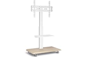 RFIVER Blanc Support TV Roulette avec Support Cantilever pour Ecran de Télé de 26 à 70 Pouces LED LCD Plasma Chariot Meuble TV Pied Universel Pivotant Réglable en Hauteur avec 2 Étagères