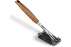 BURNHARD Set di Utensili per Barbecue in Acciaio Inox e Legno di Acacia, Accessori per Grigliare - Spazzola Barbecue