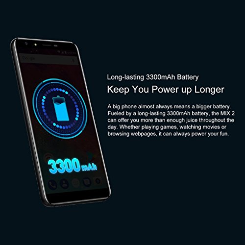 Ulefone MIX2 5,7 Pollici HD+ 18:9 4G Smartphone, Android 7.0 MTK6737H Quad Core 1.3GHz, 2GB RAM 16GB ROM, Dual Fotocamera Posteriore, Fingerprint ID, Dual SIM, 3380mAh Batteria, Nero