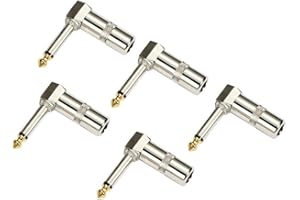 HSP-HSWITI Audio 1/4" 90 Degree Right Angle Plug, 6.35mm Heavy Duty TS Mono Male Solder Jack Connector for Speaker/Guitar/Microphone Cables - 5PACK (NEED TO SOLDER)