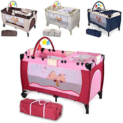 TecTake New portable child baby travel cot bed playpen with entryway -different colours- (Pink)