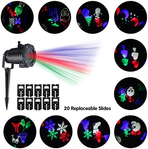 Lampwin Christmas LED Projector Light Waterproof Remote Control Spotlight Lighting with 20 Pcs Switchable Pattern for Christmas Thanksgiving Birthday Party Holiday Indoor Outdoor Decoration