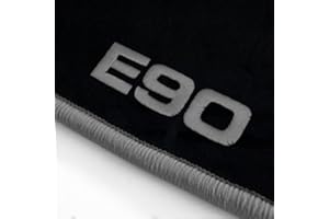 ‎AUTOTEPPICH STYLERS Autoteppich Stylers ATS-Q300_E90-502 Passgenaue Velours Fußmatten mit Logo Stick (E90) und Rand in Silbergrau