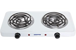 Geepas 2000W Dual Hot Plate for Flexible Precise Table Top Cooking – Spiral Heating Plates - Portable Electric Hob with 2 Temperature Control for Home, Camping & Caravan Cooking