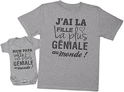 Zarlivia Clothing Mon Papa a la fille la plus géniale au monde! - Ensemble Père Bébé Cadeau - Hommes T-shirt & Body bébé - Gris - L & 0-3 mois