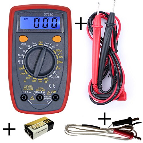 Qprods - Digital-Multimeter. Hintergrundbeleuchtung, Hold-Funktion. Maßnahmen Volt, Ampere, Ohm, Temperatur, Kontinuität, Dioden. Überlastschutz. 2 Jahre Herstellergarantie. Mit Batterie