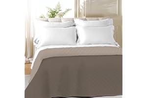 LARA MORADA Trapuntino Copriletto Primaverile-Estivo Tinta Unita Jacquard Double-Face 100% Made in Italy in Morbida Microfibra Tortora/Fango Una Piazza Mezza