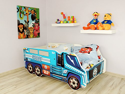 TODDLER CHILDREN KIDS BED INCLUDING MATTRESS CAR TRUCK (Police Truck)
