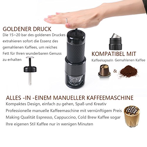 STARESSO Manuelle Kaffeemaschine Hand Espressomaschine Outdoor Cappuccino Camping Wandern Reise Unterwegs. (Grün) - 3