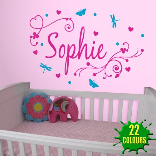 Girl's Swirly Personalised Name - Wall Decal Art Sticker playroom bedroom nursery (Medium)