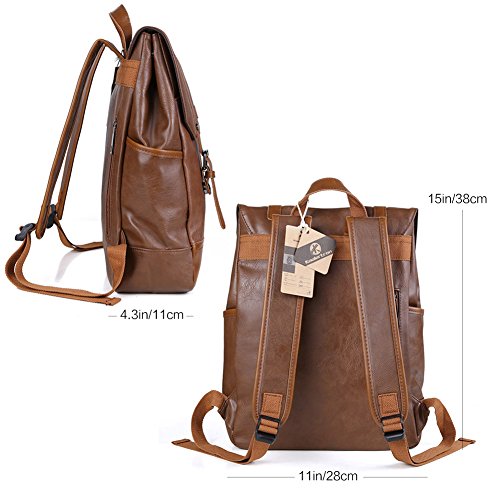 Koolertron Kunstleder Rucksack Vintage Schulranzen Schultasche Laptop (14 „)Wanderrucksack Hiking Backpack Damen Herren für Camping Reise Geeignet für Acer Aspire, MacBook, iPhone, iPad und Samsung Tablet (Braun) - 2