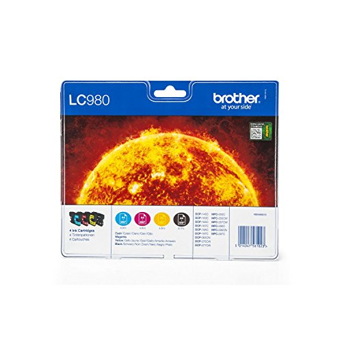 Original Tinte Brother LC-980VALBPDR – 4x Premium Drucker-Patrone – Schwarz, Cyan, Magenta, Gelb – 1 x 360 & 3 x 260 Seiten – 1 x 6 & 3 x 5,5 ml - 2