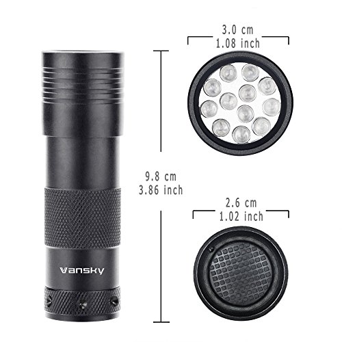 Vansky® UV Schwarzlicht Taschenlampe mit 12 LEDs | Haustiere Urin-Detektor für eingetrocknete Flecken Ihrer Hunde, Katzen und Nagetiere auf Teppichen, Vorhänge, Gardinen, Möbel und anderen Stoffen | inkl. 3xAAA-Batterien - 3