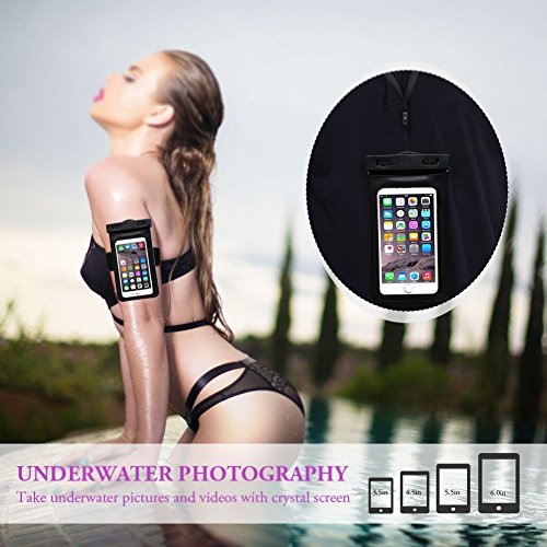 Custodia Impermeabile Cellulare, RosyHeart Trasparente Custodia Smartphone Impermeabile con Fascia Sportiva da Braccio, Universale Waterproof Cover per Apple iPhone X, se/5s, 6/7/8, 6/6s/7/8 plus, Samsung S9, S8, S7/s7edge, s6/s5/s4, Huawei P8, p9, P10/p10 lite, Xiaomi, Meizu, Moto,Asus, LG, Sony, ecc - Nero