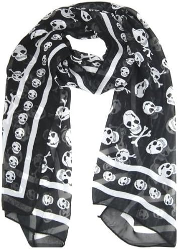 Coco Digital Black Chiffon Skull Print Scarf Fashionable Pirate Skull Chiffon Scarf ladies' lover