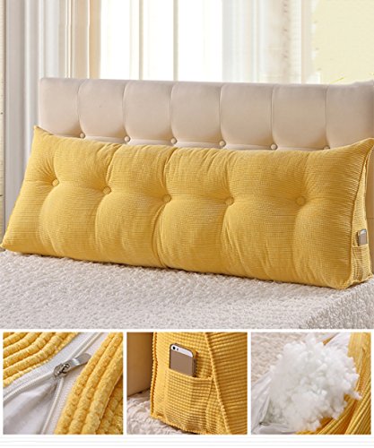 JIANFEI Kopfbrettkissen Dreieck Bedside Kissen Mehrzweck Rein / einfach Bett Kopf Stützkissen Single Doppelt Weiche Tasche Große Größe Rückenlehne Lesen Mit Soft Cover Abnehmbar Schlafzimmer ( Farbe : Gelb , größe : 120*25*50cm ) - 2