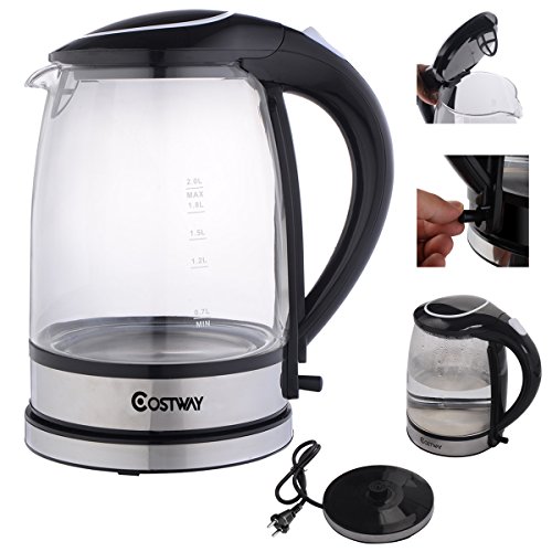 Costway Wasserkocher Teekocher Glas/Edelstahl mit LED-Beleuchtung(2L, 2200W) - 2
