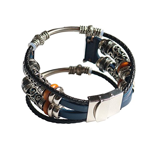 Preisvergleich Produktbild Luckhome Uhrenarmband Serie Lederarmband Ersatband Mit Edelstahl Metall Schließe Classic Armband Ersatz Band Ersatz Leder Armband Band Armband für Apple Watch Serie 4 44mmBlau