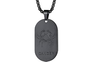 FaithHeart Collier Signe Astrologique Homme Femme Noir Acier Inoxydable,Pendentif Plaque Militaire Zodiaque avec Chaîne Réglable