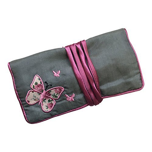 Silk Jewellery Roll, Fairtrade, Handmade, Pretty Silk with Embroidery (Butterfly)